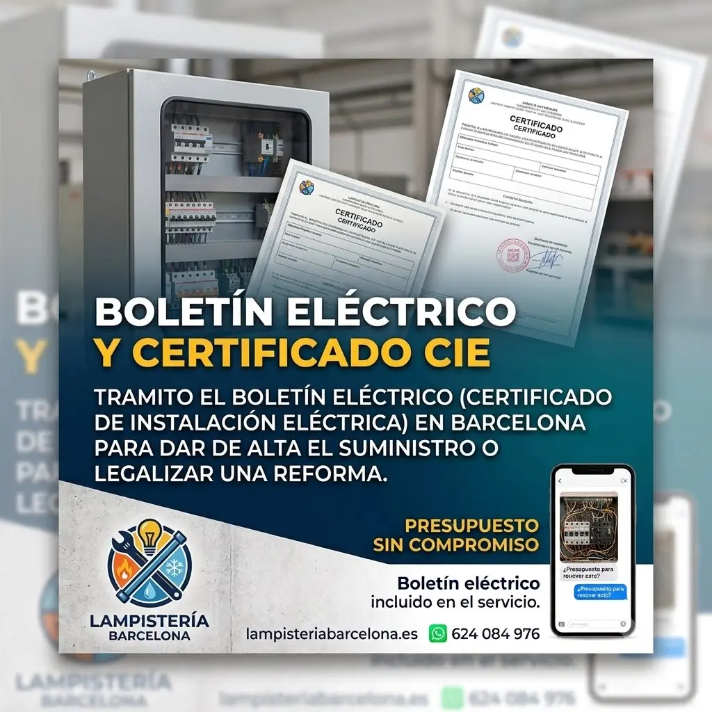Boletín eléctrico y Certificado CIE - Lampistería Barcelona