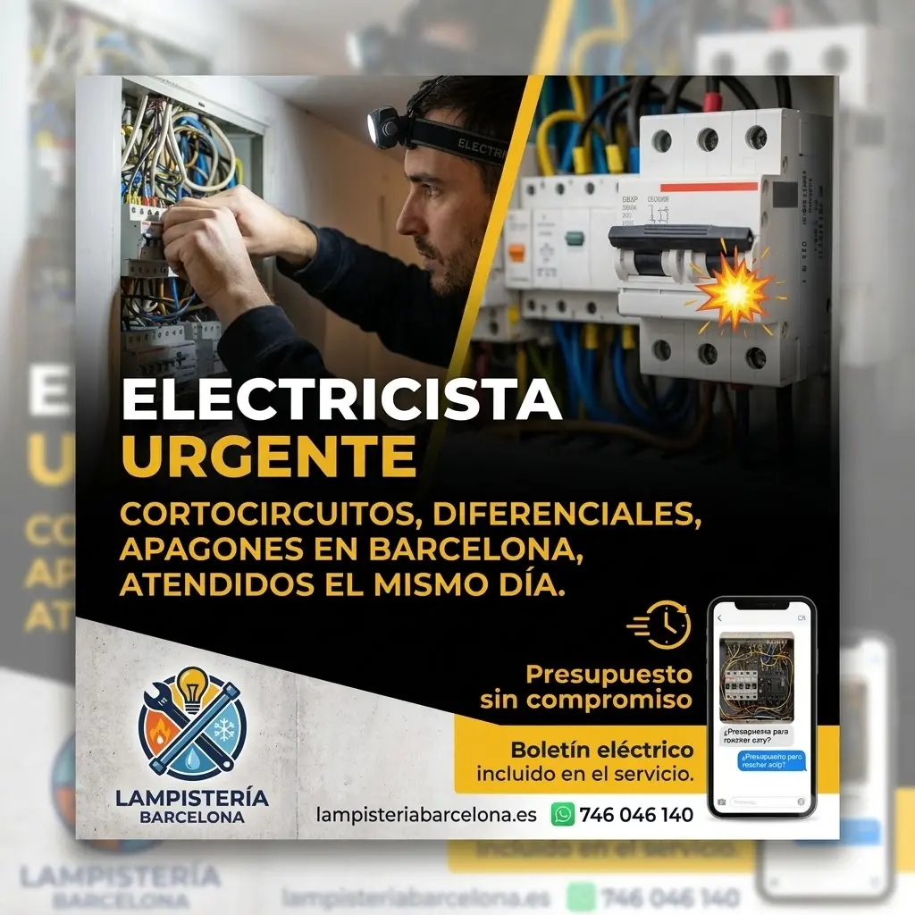 Electricista urgente en Barcelona atendiendo un cuadro eléctrico averiado